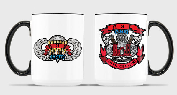 15 oz Coffee Mug- All White or White with Black Trim.