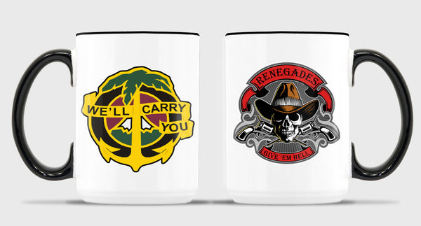 15 oz Coffee Mug- All White or White with Black Trim.