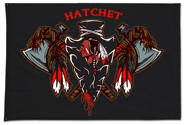 Hatchet Flag, Two Sided with Grommets, Perfect for Flying Outside. Comes in multiple sizes.