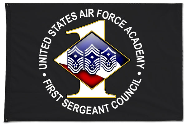 1SGT Council USAFA Flag, Two Sided with Grommets, Perfect for Flying Outside. Comes in multiple sizes.