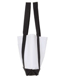 Shopping Bag, 18.5"W x 12"H with 3.5" depth. White Polyester with Black Straps and Bottom. Multiple Designs.