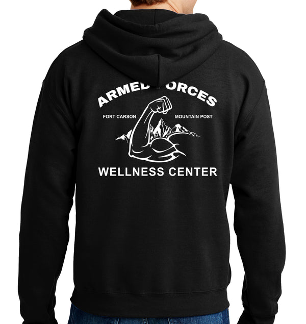 50-50 Blend Unisex Hoodie Sweatshirt. Art on Back