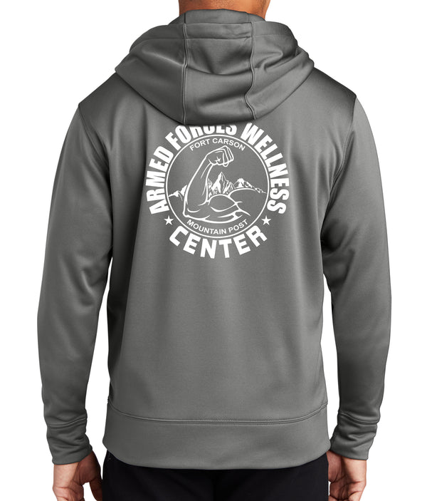 Grey Full Zip Polyester Hoodie Unisex Sweatshirt. Art on Back