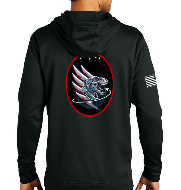 T-REX Performance Hoodie Black on Black Sweatshirt. (This material is lighter than the 50-50) This sweatshirt is NOT approved for PT.