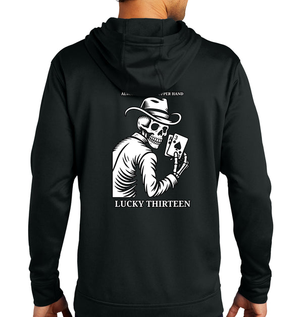 Performance Hoodie Black on Black Sweatshirt. (This material is lighter than the 50-50) This sweatshirt is NOT approved for PT.