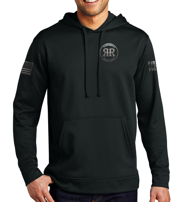 RR Blk on Blk Performance Hoodie Black on Black Sweatshirt. (This material is lighter than the 50-50) This sweatshirt is NOT approved for PT.