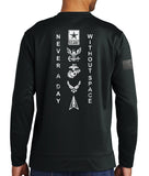 Polyester Black on Black Crewneck Unisex Sweatshirt. This shirt IS approved for PT.