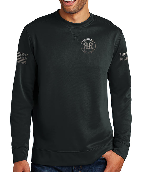 RR Blk on Blk Polyester Crewneck Unisex Sweatshirt. This shirt IS approved for PT.