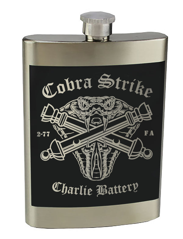 Cobra Strike 8 oz. Stainless Steel Flask with screw on lid.