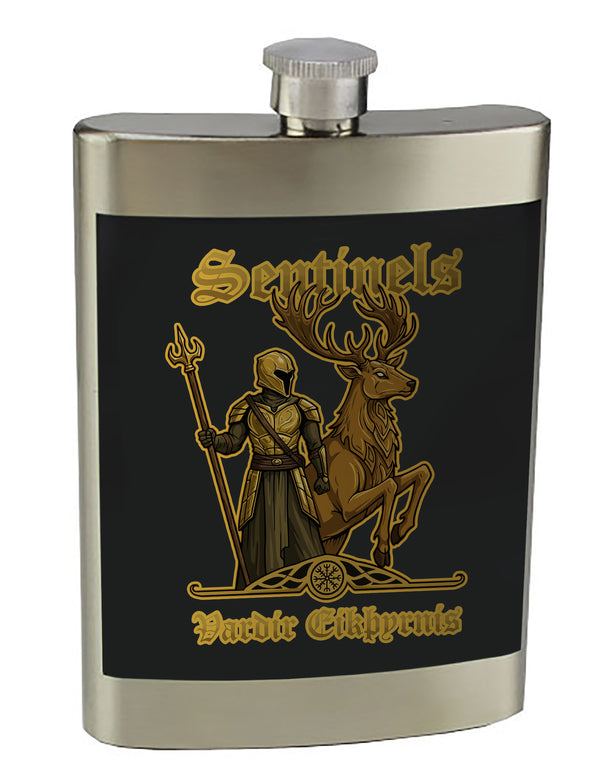 Sentinels 8 oz. Stainless Steel Flask with screw on lid.
