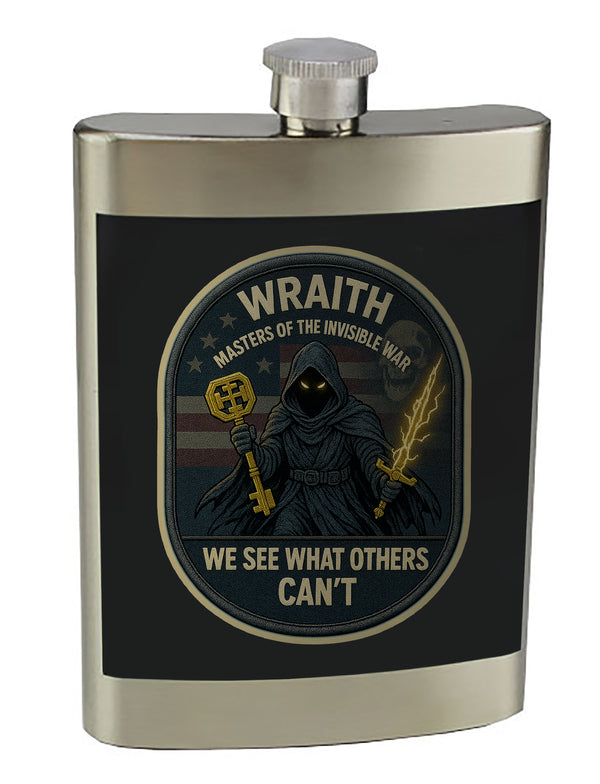 Wraith 8 oz. Stainless Steel Flask with screw on lid.