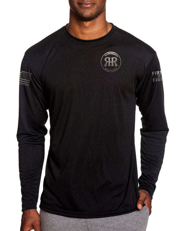 RR Blk on Blk Long Sleeve Performance PT Shirt. This shirt IS approved for PT.