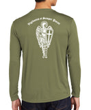 Archangel 6 4th LS Performance PT Shirt. White Design. This shirt IS approved for PT.