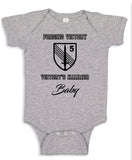 Baby Body Suite White/Black Design. Comes in Different Colors.