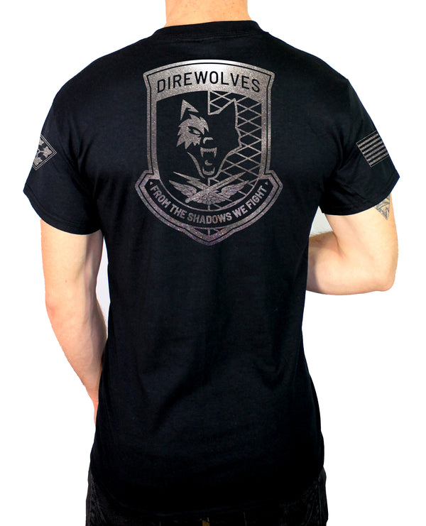 50-50 Blend Black Unisex PT Short Sleeve Shirt. Black on Black Design. Approved for PT