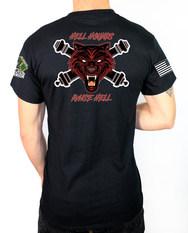 Hell Hounds 50-50 Blend Black Unisex PT Short Sleeve Shirt. Approved for PT