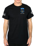 50-50 Blend Black Unisex PT Short Sleeve Shirt. Color Design. Approved for PT