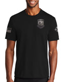 Unisex Performance Short Sleeve PT Shirt (Feels like Cotton). Black on Black Design. This shirt IS approved for PT.