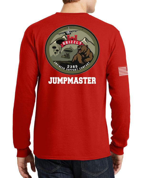 Jumpmaster Red Long Sleeve 50-50 Blend Unisex Shirt. This shirt IS approved for PT.