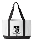 Shopping Bag, 18.5"W x 12"H with 3.5" depth. White Polyester with Black Straps and Bottom.