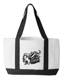 Shopping Bag, 18.5"W x 12"H with 3.5" depth. White Polyester with Black Straps and Bottom.