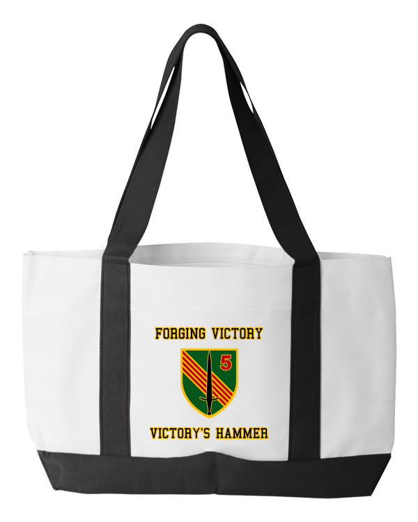 Shopping Bag, 18.5"W x 12"H with 3.5" depth. White Polyester with Black Straps and Bottom.