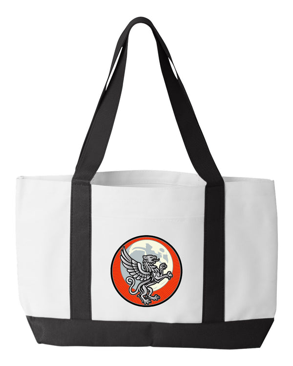 Hyperion Shopping Bag, 18.5"W x 12"H with 3.5" depth. White Polyester with Black Straps and Bottom. (Copy)