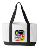 Shopping Bag, 18.5"W x 12"H with 3.5" depth. White Polyester with Black Straps and Bottom.