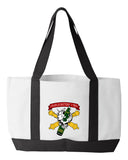 Shopping Bag, 18.5"W x 12"H with 3.5" depth. White Polyester with Black Straps and Bottom.