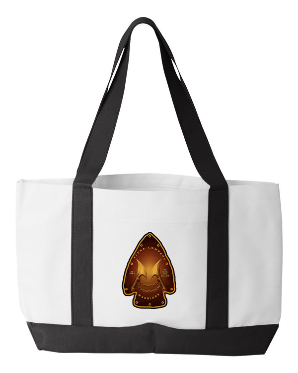 Shopping Bag, 18.5"W x 12"H with 3.5" depth. White Polyester with Black Straps and Bottom.