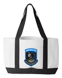 Shopping Bag, 18.5"W x 12"H with 3.5" depth. White Polyester with Black Straps and Bottom.