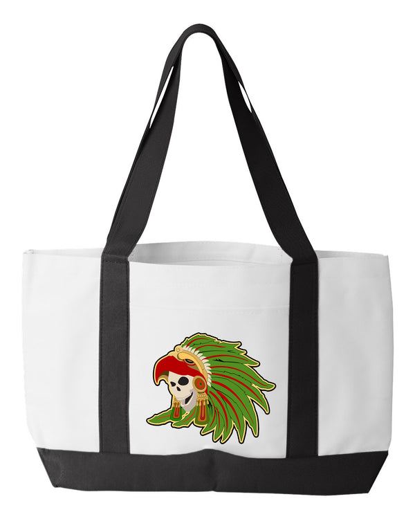 Shopping Bag, 18.5"W x 12"H with 3.5" depth. White Polyester with Black Straps and Bottom.