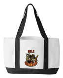 Able Co. Shopping Bag, 18.5"W x 12"H with 3.5" depth. White Polyester with Black Straps and Bottom.