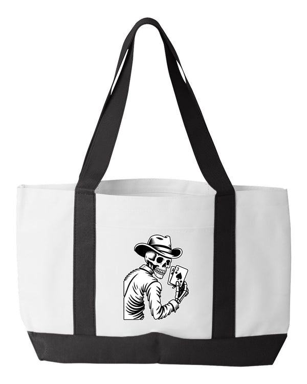 Shopping Bag, 18.5"W x 12"H with 3.5" depth. White Polyester with Black Straps and Bottom.