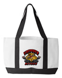 Shopping Bag, 18.5"W x 12"H with 3.5" depth. White Polyester with Black Straps and Bottom.