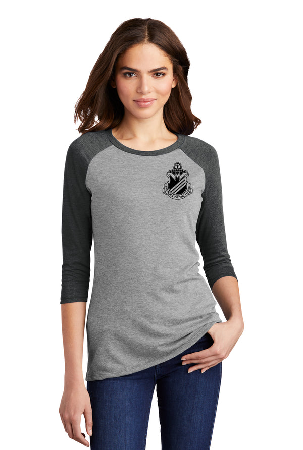 Ladies 3/4 Raglan Sleeve T-Shirt, 1-38 Black Crest. Comes in Different Colors