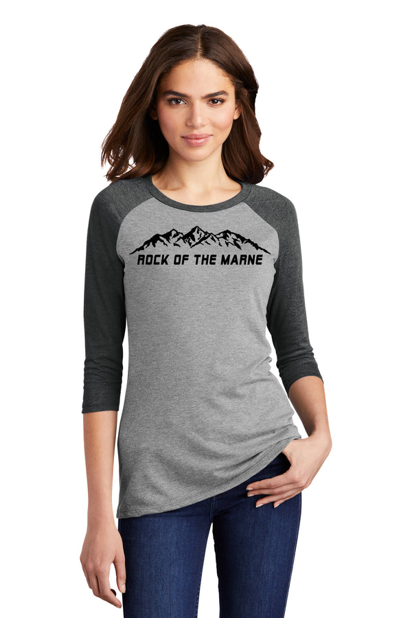 Ladies 3/4 Raglan Sleeve T-Shirt, Mountain Design. Comes in Different Colors