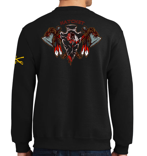 Hatchet Crewneck Unisex Sweatshirt (Color Design). This shirt IS approved for PT.