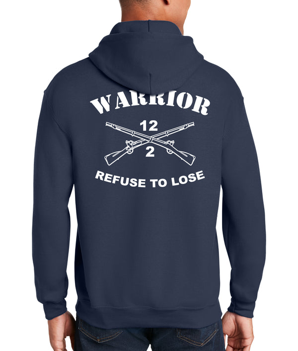 Warrior Unisex Navy Hoodie Sweatshirt (White Design).