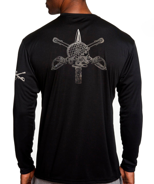 B Co Black on Black Long Sleeve Performance PT Shirt. This shirt IS approved for PT.