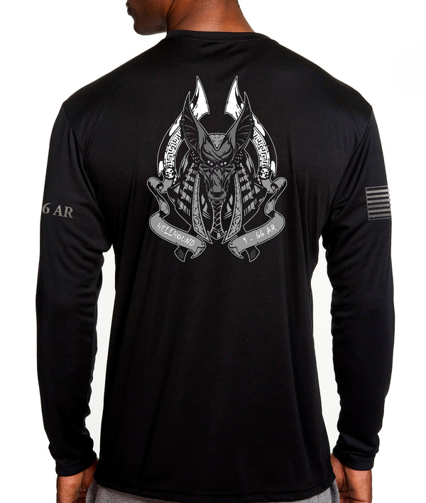 Grey Hellhound Long Sleeve Performance PT Shirt. This shirt IS approved for PT.