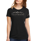 Ladies Short Sleeve Fitted T-Shirt, Black on Black Mountain Crest.