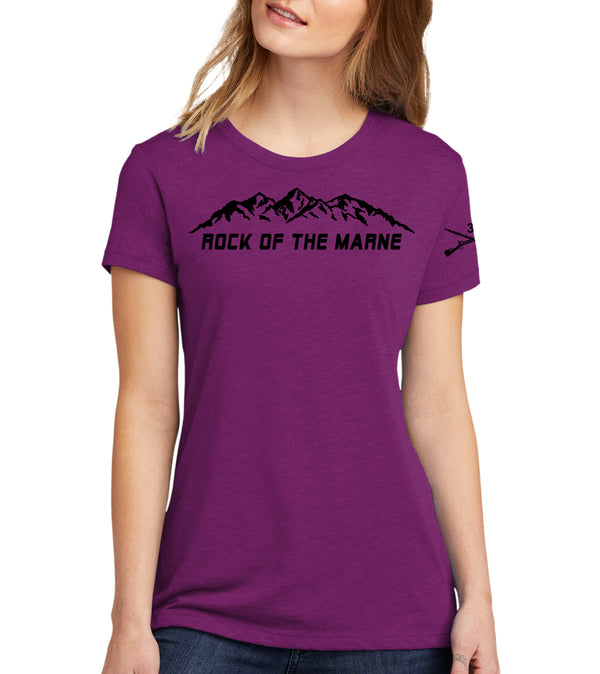 Ladies Short Sleeve Fitted T-Shirt, Black Mountain Crest. Comes in Different Colors