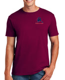 50-50 Blend Maroon Unisex PT Short Sleeve Shirt (White Design). Approved for PT