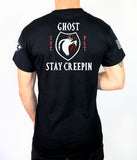 A Co Ghost 50-50 Blend Black Unisex PT Short Sleeve Shirt. Approved for PT