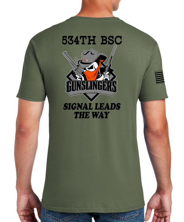 Gunslingers OD Green 100% Cotton Unisex Pt Shirt. This shirt IS Approved for PT