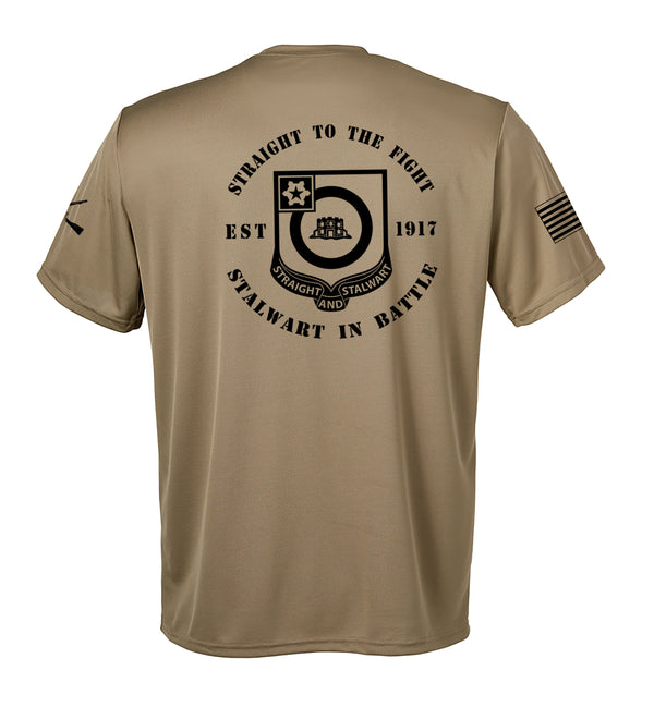 Performance Coyote Tan Closed Mesh Unisex Shirt (Black Design). This shirt is NOT approved for PT