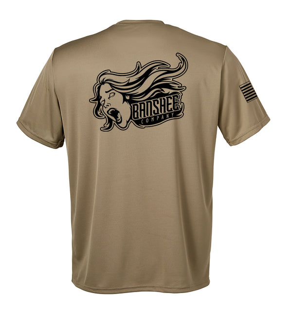 Performance Coyote Tan Closed Mesh Unisex Shirt (Black Design). This shirt is NOT approved for PT