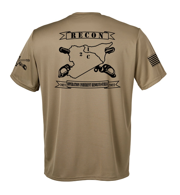 Comanche Performance Coyote Tan Closed Mesh Unisex Shirt (Black Design). This shirt is NOT approved for PT