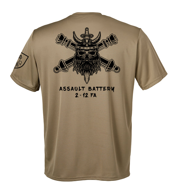 Assault Performance Coyote Tan Closed Mesh Unisex Shirt (Black Design). This shirt is NOT approved for PT